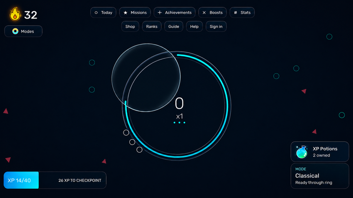 Glimpse WebGL game interface centered around a movable lens and layered visual effects