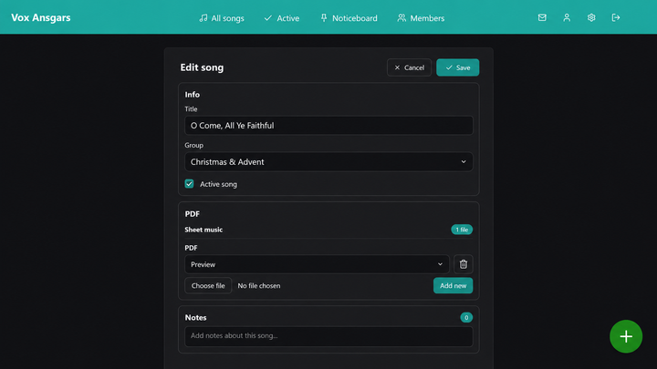Private choir management platform showing member and administration interfaces